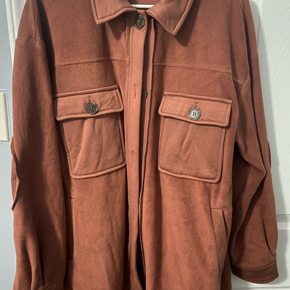 Jodifl Brown Button-Up Shacket – Oversized Fleece Jacket, Size L
